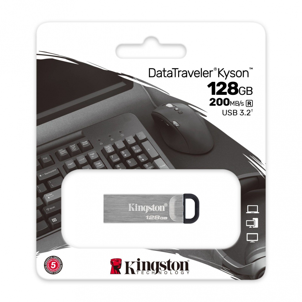 Memoria USB Kingston DataTraveler Kyson, 128GB, USB 3.2, Lectura 200MB/s, Escritura 60MB/s, Plata
SKU: DTKN/128GB