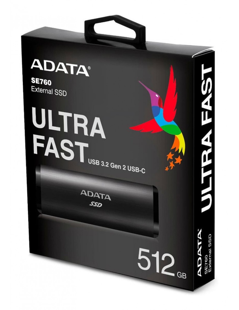 SSD Externo Adata SE760, 512GB, USB-C, Negro - para Mac/PC SKU: ASE760-512GU32G2-CBK