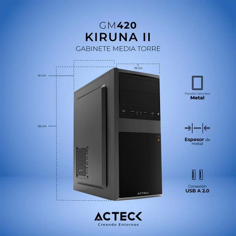 Gabinete Acteck Kiruna II GM420, Midi-Tower, ATX/Micro-ATX/Mini-ATX, USB 2.0, con Fuente 500W, sin Ventiladores Instalados, Negro SKU: AC-935685