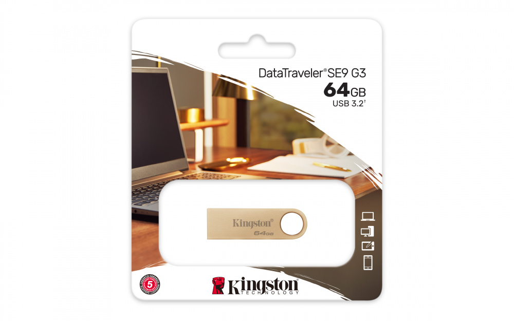 Memoria USB Kingston DataTraveler SE9 G3, 64GB, USB 3.2, Lectura 220MB/s, Dorado SKU: DTSE9G3/64GB