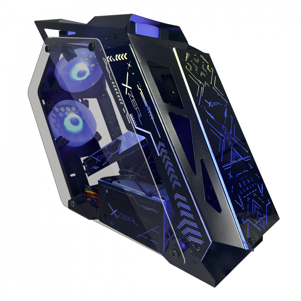 Gabinete XZEAL IR02 con Ventana, Midi-Tower, Micro ATX/Mini ITX, USB 3.0/2.0, sin Fuente, 4 Ventiladores Instalados RGB, Negro SKU: XZGAIRRGBB