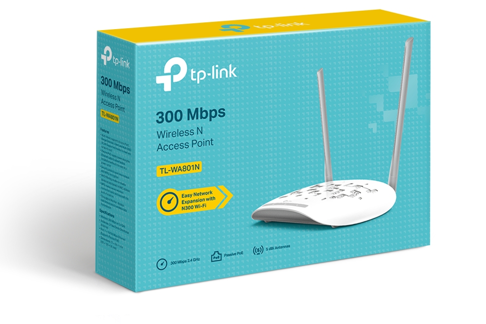 Access Point TP-LINK TL-WA801N, 300 Mbit/s, 1x RJ-45, 2 Antenas de 5dBi SKU: TL-WA801N