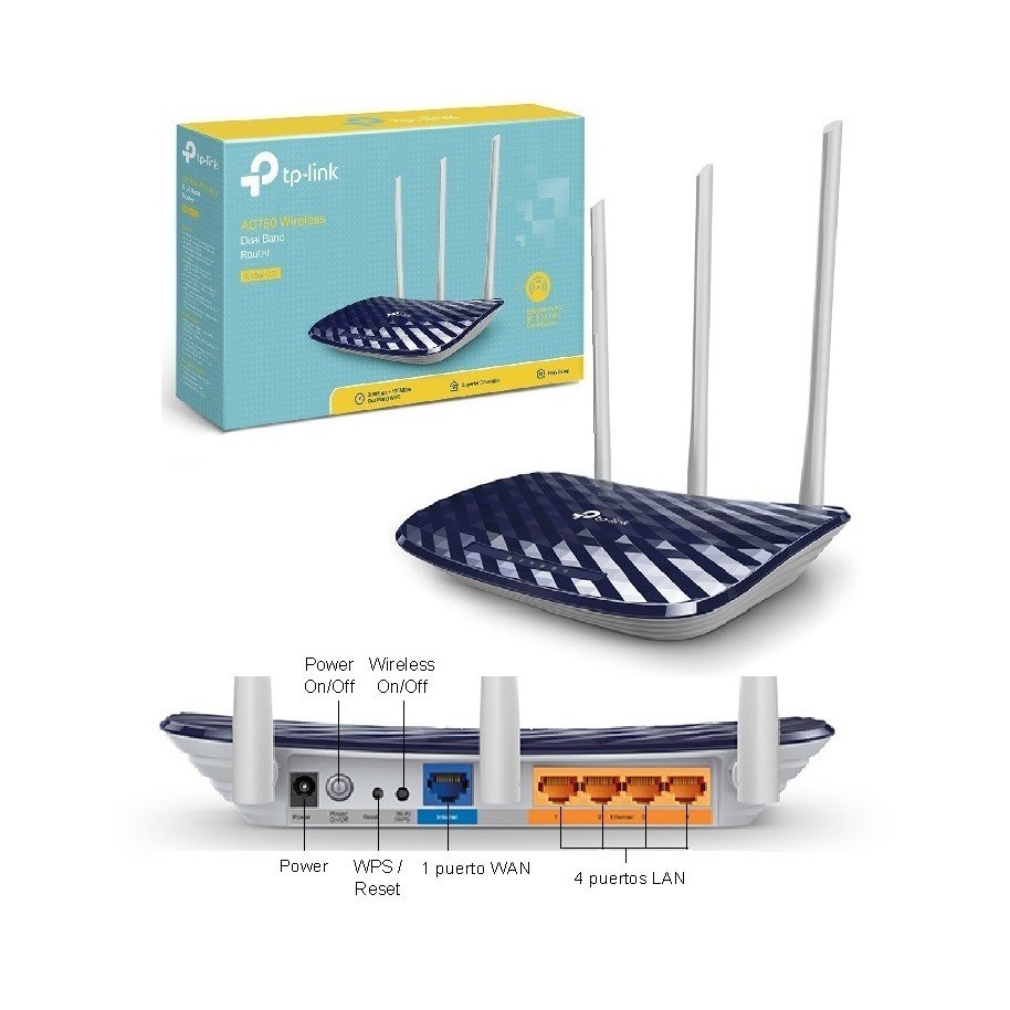 Router TP-Link Fast Ethernet de Banda Dual ARCHER C20 WISP, Inalámbrico, 433Mbit/s, 5x RJ-45, 2.4/5GHz, con 3 Antenas Externas SKU: ARCHER C20w