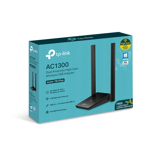 TP-Link Adaptador de Red USB Archer T4U Plus, Inalámbrico, WLAN, 1300Mbit/s, 2.4/5GHz SKU: ARCHER T4U PLUS