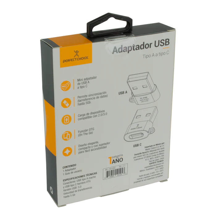 Perfect Choice Adaptador USB A Macho - USB C Hembra, Gris AC-9658 SKU: PC-101253