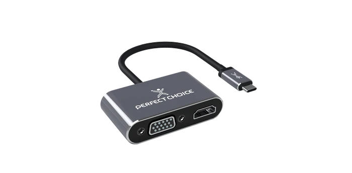 Perfect Choice Adaptador USB C Macho - HDM1/VGA Hembra, Plata/Negro SKU: PC-101284