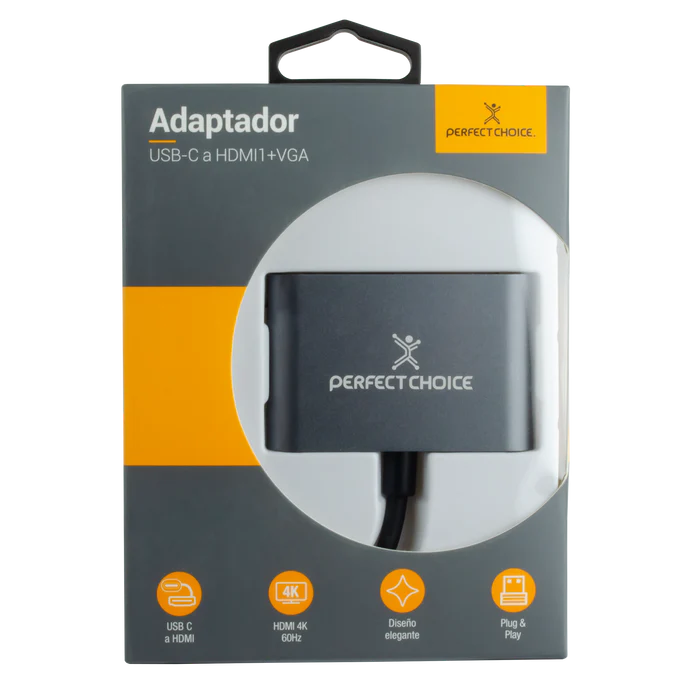 Perfect Choice Adaptador USB C Macho - HDM1/VGA Hembra, Plata/Negro SKU: PC-101284