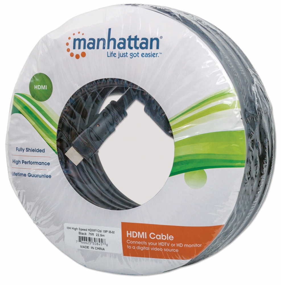 Manhattan Cable HDMI de Alta Velocidad, HDMI Macho - HDMI Macho, 1080p, 3D, 22.5 Metros, Negro SKU: 308458