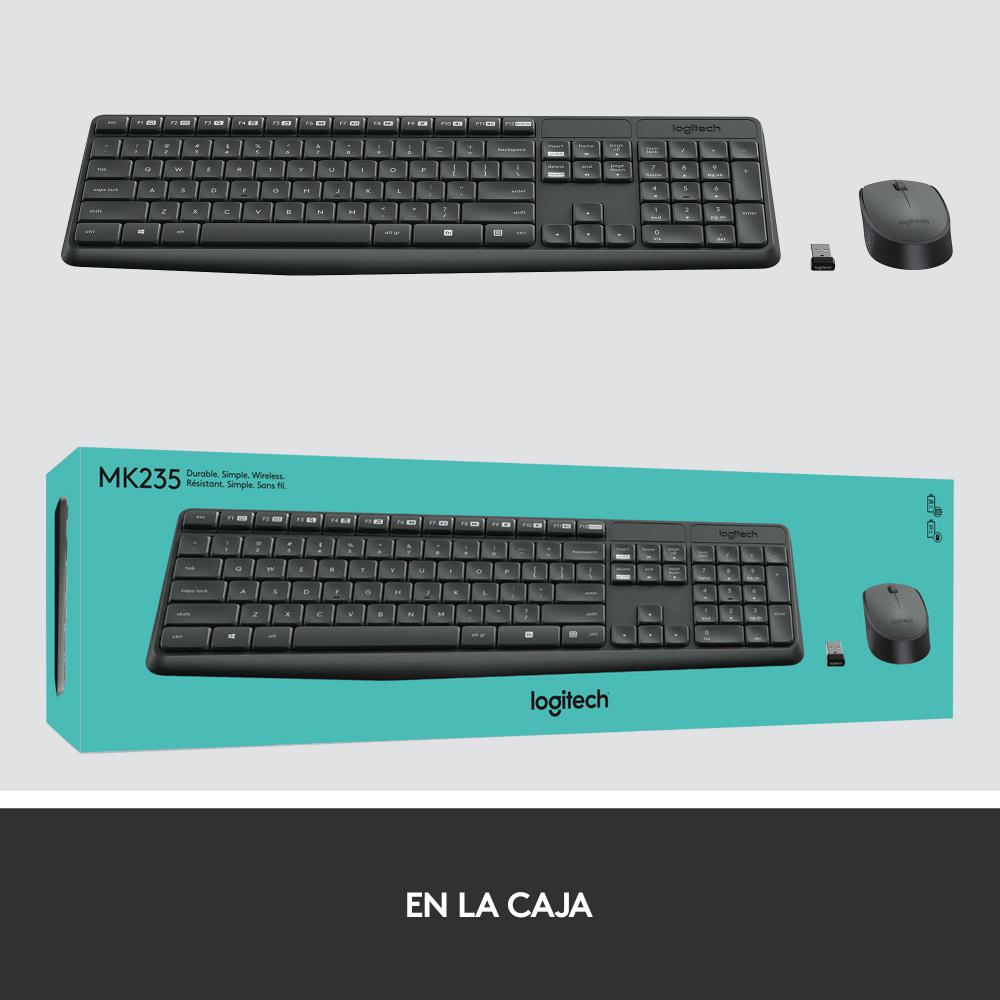 Kit de Teclado y Mouse Logitech MK235, Inalámbrico, USB, Negro (Español) KB-597 SKU: 920-007901