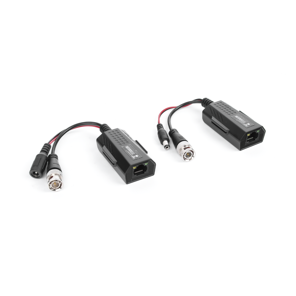 Kit de transceptores activos con conector para alimentación (12V/24Vcc/AC) TurboHD para aplicaciones de video por UTP Cat5e/6 en HD. Distancia de hasta 150 m en 4K SKU: TT-101-PV-TURBO