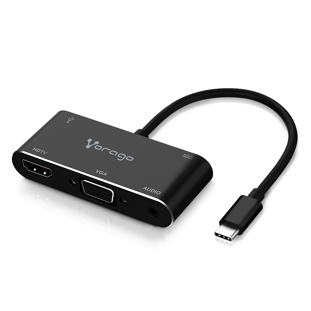 Vorago Adaptador USB-C Macho - VGA/HDMI/USB-C/3.5mm/USB-A Hembra, Negro SKU: ADP-350