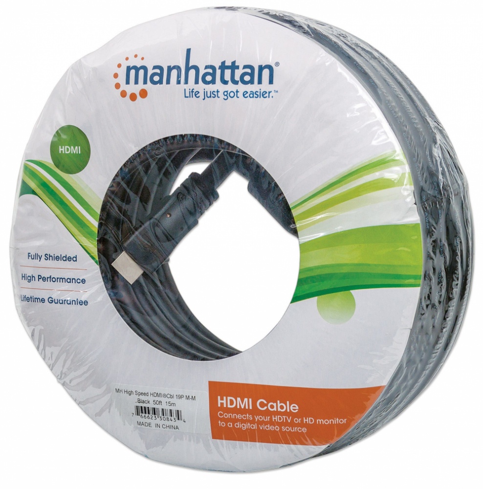 Manhattan Cable HDMI de Alta Velocidad Blindado, HDMI Macho - HDMI Macho, 4K, 30Hz, 3D, 15 Metros, Negro SKU: 308434