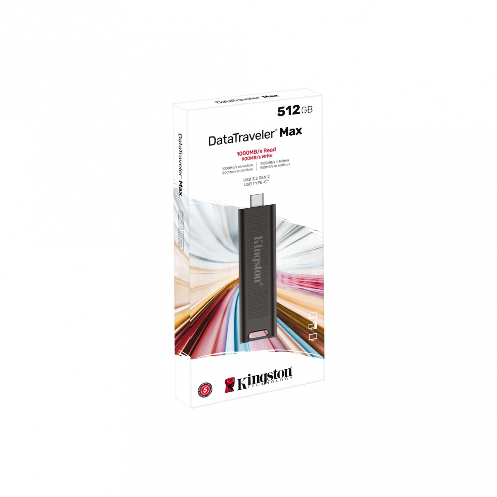 Memoria USB Kingston DataTraveler Max, 512GB, USB C 3.2, Lectura 1000MB/s, Escritura 900MB/s, Negro SKU: DTMAX/512GB