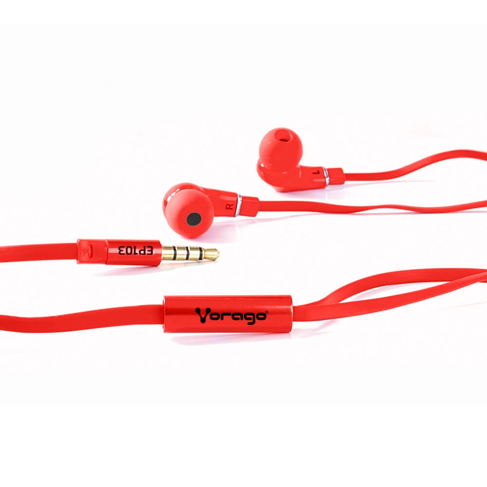 Vorago Audífonos con Micrófono EP-103, Alámbrico, 3.5mm, 1.2 Metros, Rojo SKU: EP-103/RD