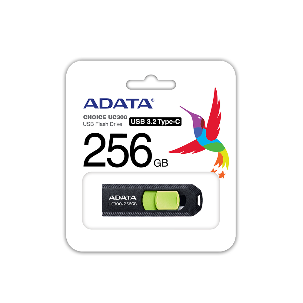 Memoria USB Adata UC300, 256GB, USB C, Lectura 100MB/s, Negro/Verde SKU: ACHO-UC300-256G-RBK/GN