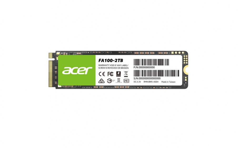 Unidad de Estado Sólido SSD Acer FA100 NVMe, 2TB, PCI Express 3.0, M.2 NVME 1.4 SKU: BL.9BWWA.121a