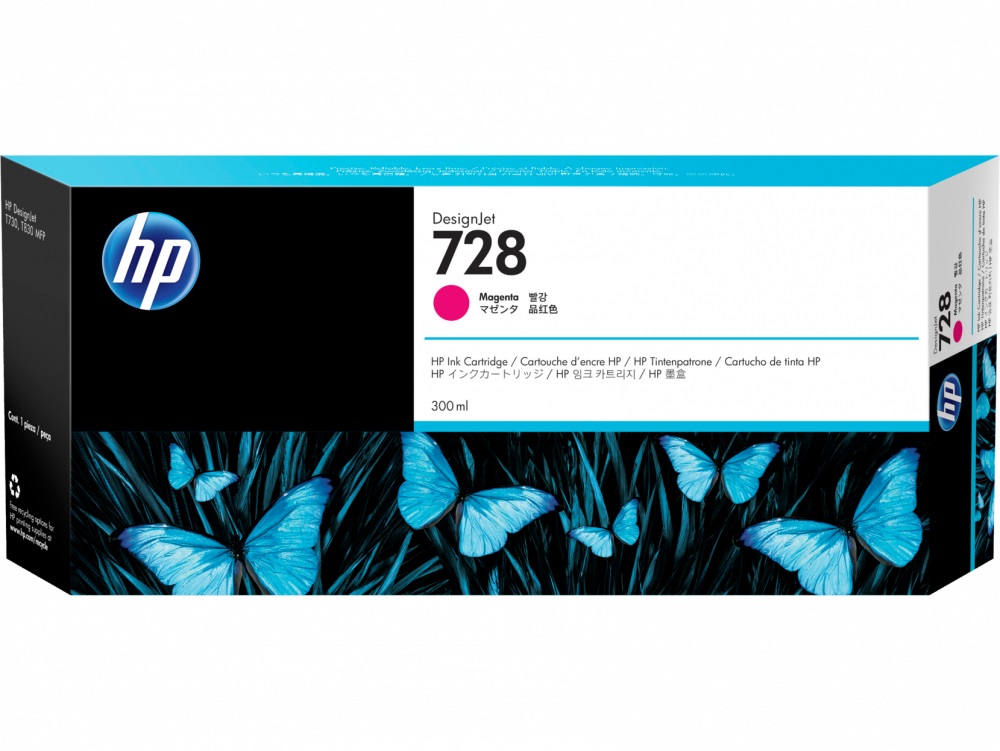 HP 728 Magenta Original Cartucho de Tinta HP728 HP Designjet T730, T830 300ml SKU: F9K16A