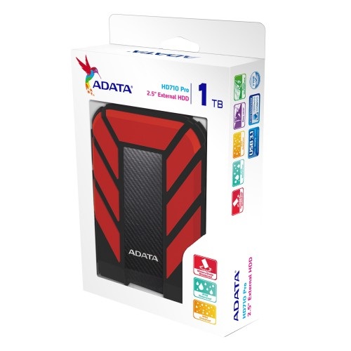 Disco Duro Externo Adata HD710 Pro 2.5'', 1TB, USB 3.0, Negro/Rojo, A Prueba de Agua y Golpes - para Mac/PC HD-1587 SKU: AHD710P-1TU31-CRD