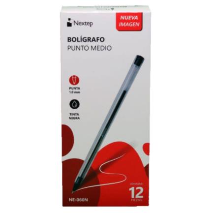 Nextep Bolígrafo, Punto Mediano de 1mm, Negro, 12 Piezas SKU: NE-060N