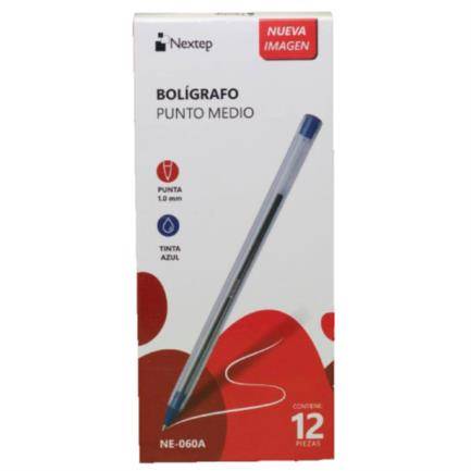 Nextep Bolígrafo, Punto Mediano de 1mm, Cian, 12 Piezas SKU: NE-060A