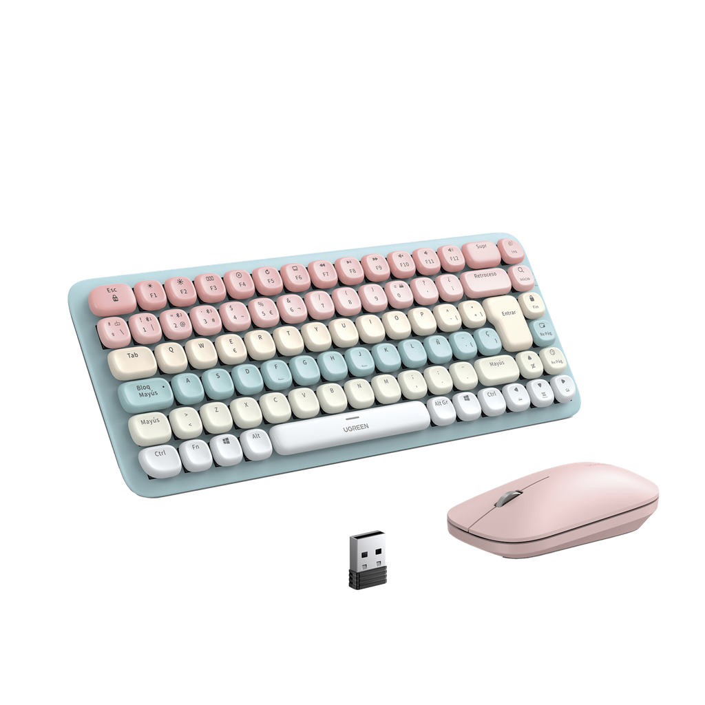 PAQUETE DE TECLADO Y MOUSE INALÁMBRICO UGREEN ROSA SKU: 25178