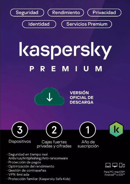 Kaspersky Premium (Total Security) 3 Dispositivos, 1 Año, Windows/Mac ― Producto Digital Descargable
SKU: KL1047ZDCFS