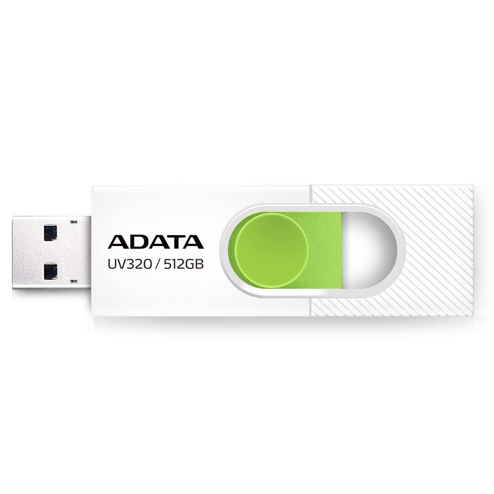 Memoria USB Adata UV320, 512GB, USB 3.1, Lectura 100MB/s, Blanco/Verde SKU: AUV320-512G-RWHGN