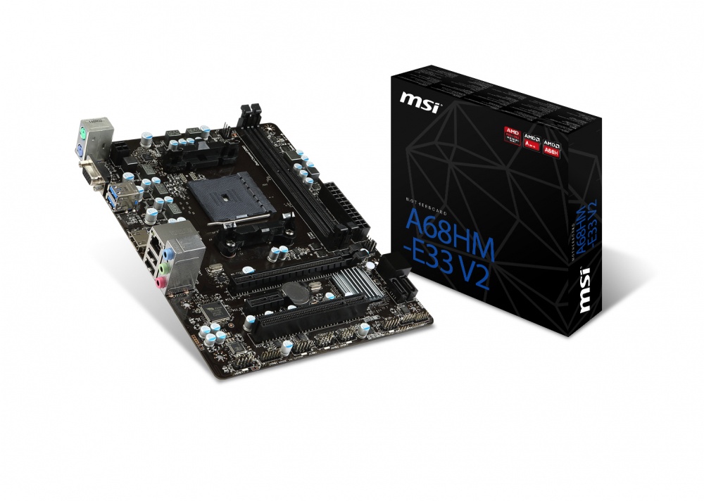 Tarjeta Madre MSI microATX A68HM-E33 V2, S-FM2+, AMD A68H, HDMI, VGA, Máx. 32GB DDR3 1333/1600/1866/2133,  Micro ATX,  para AMD SKU: A68HM-E33 V2