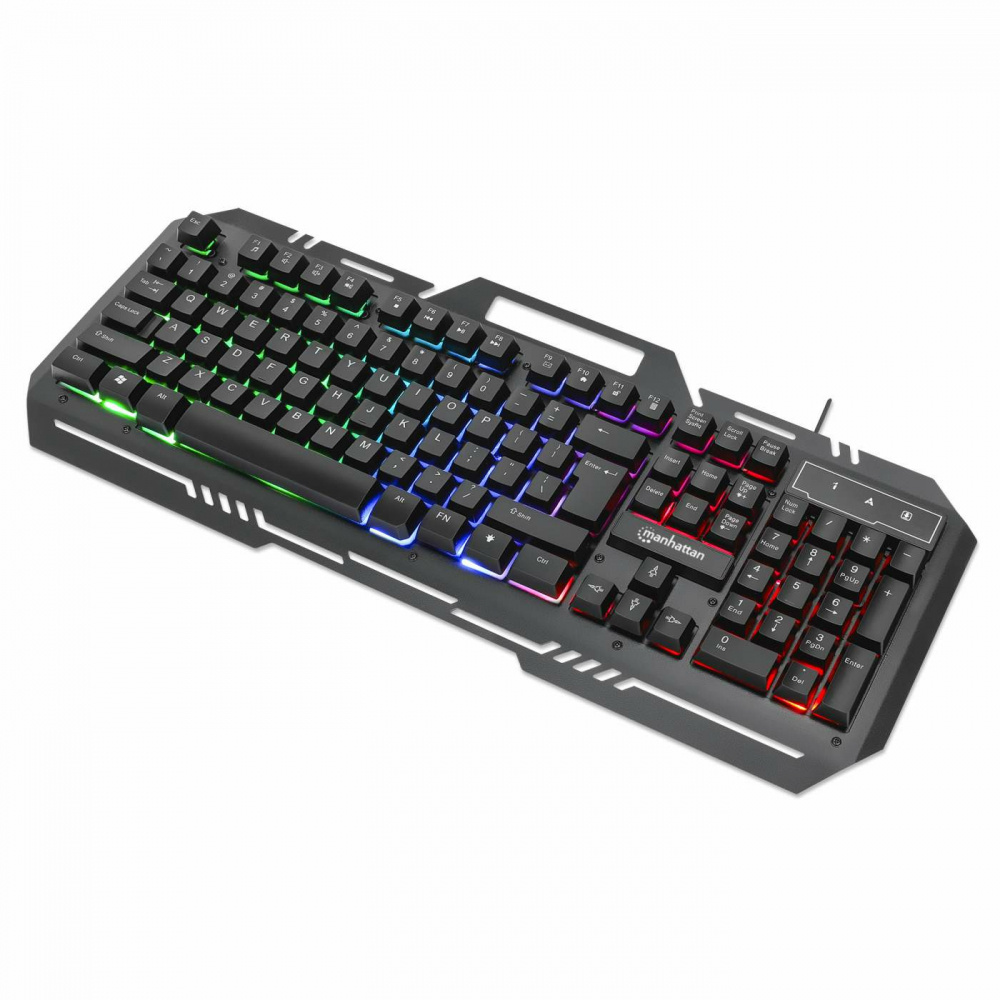 Teclado Gamer Manhattan 180610 RGB, Alámbrico, Negro (Español) Con Panel Metálico para Celular KB-1020SKU: 180610