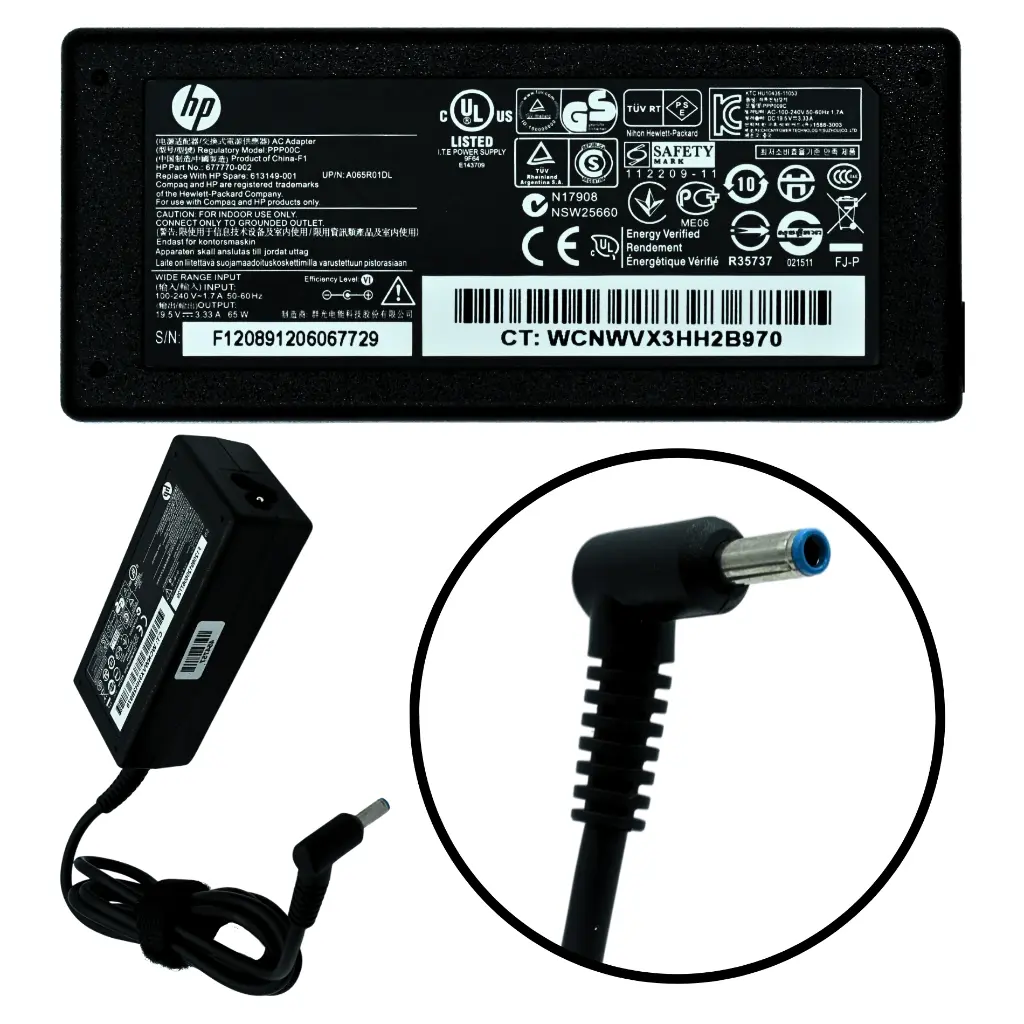 AO-HP65W Adaptador Original 65W para HP 19.5V 3.33A Azul (4.5X3.0) L6 710412-001 SKU: AO-HP65W