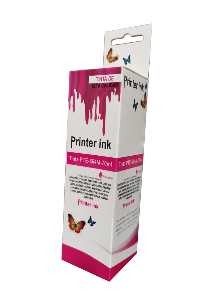 T664320COM/T673320 Magenta Compatible Bote de Tinta Epson L110, L200, L210, L220, L300, L310, L350, L355, L365, L375, L380, L395, L396, L455, L475, L495, L555, L565, L575, L1300, L850, L810, L805, L1800, L800 70ml SKU: T664320COM