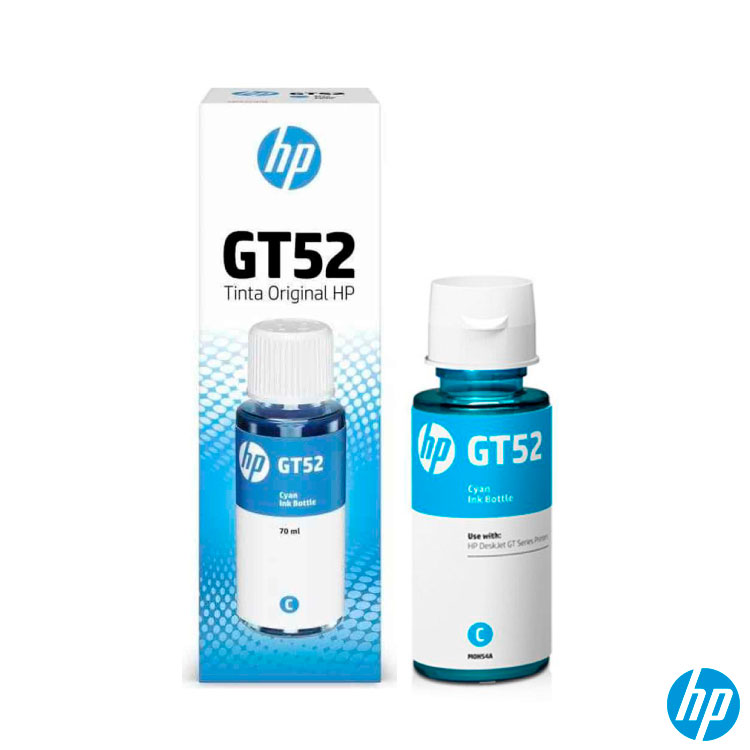 GT52 Cian Original Botella de Tinta HP Smart Tank 514, 517, 616, 500, 515, 519, 530, 533, 615, 618, HP Deskjet 5810, 5820, HP Ink Tank 115, 318, 319, 410, 415, 416, 418, 419, 455, 457, 450, 315/  8,000Pag. 70ml SKU: M0H54AL