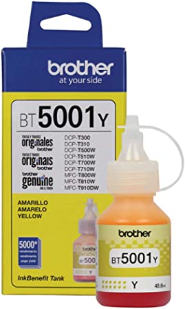 BT5001Y Amarillo Original Bote de Tinta Brother DCP-T300, T220, T310, T500W, T510W, T520W, T700W, T710W,  T720DW,  T800W, T810W, T910DW, T920DW, T4500DW, HL-T4000DW, DCPT420W 5000 Pag. SKU: BT5001Y