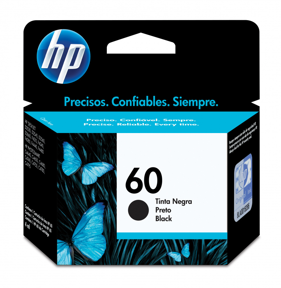 HP 60 Negro Original Cartucho de Tinta HP60 HP Deskjet D1660/D2530/D2545/D2560/D2660/D2680/D5560/F2430/F2440/F2480/F4210/F4235/F4240/F4280/F4435/F4440/F4480/F4580 ENVY 100/110/111/114/120/121 PHOTOSMART C4635/C4640/C4650/C4680/C4740/C4750/C4780/C4795 4.5ml SKU: CC640WL