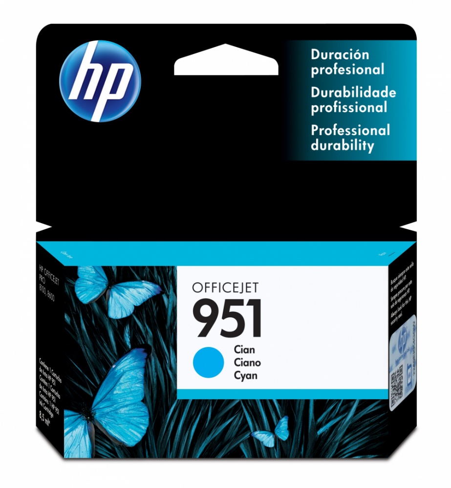 HP 951 Cian Original Cartucho de Tinta HP951 HP Officejet Pro 251DW/276DW/8100/8600/8610/8620 8.5ml SKU:  CN050AL