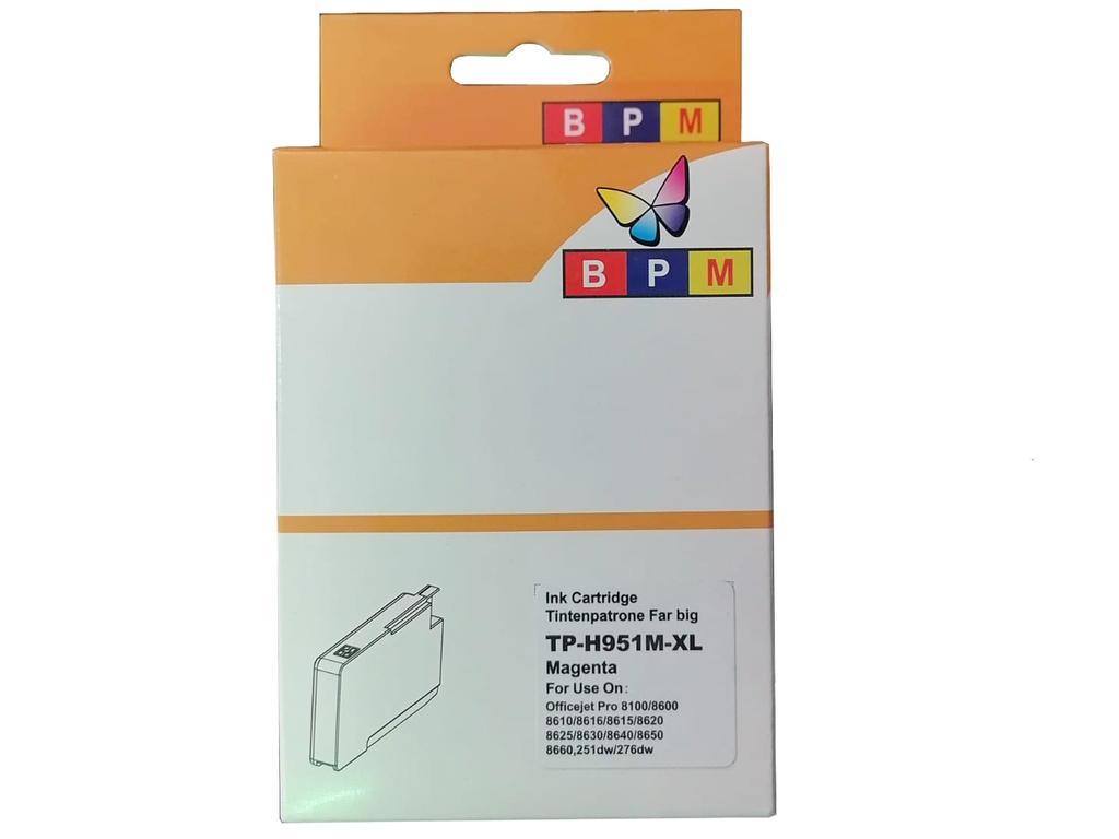 HP 951XL Magenta Compatible Cartucho de Tinta HP951XL HP Officejet Pro 8100/8600/8610/8616/8615/8620/8625/8630/8640/8650/8660/251dw/276dw. SKU: 951XLM