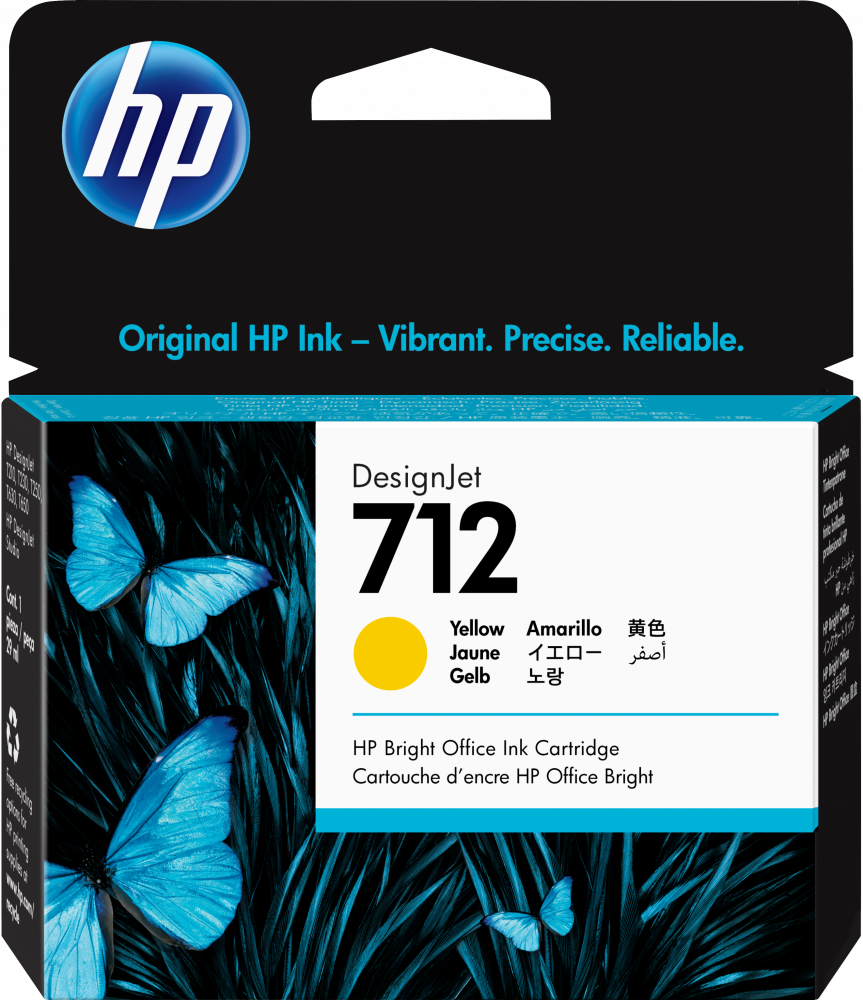 HP 712 Amarillo Original Cartucho de Tinta HP712 HP DesignJet T210, T230, T250, T630, T650 29ml SKU: 3ED69A