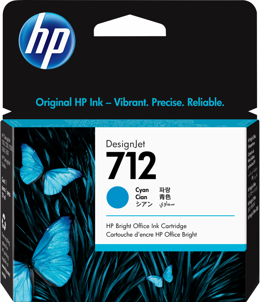 HP 712 Cian Original Cartucho de Tinta HP712 HP DesignJet T210, T230, T250, T630, T650 29ml SKU: 3ED67A