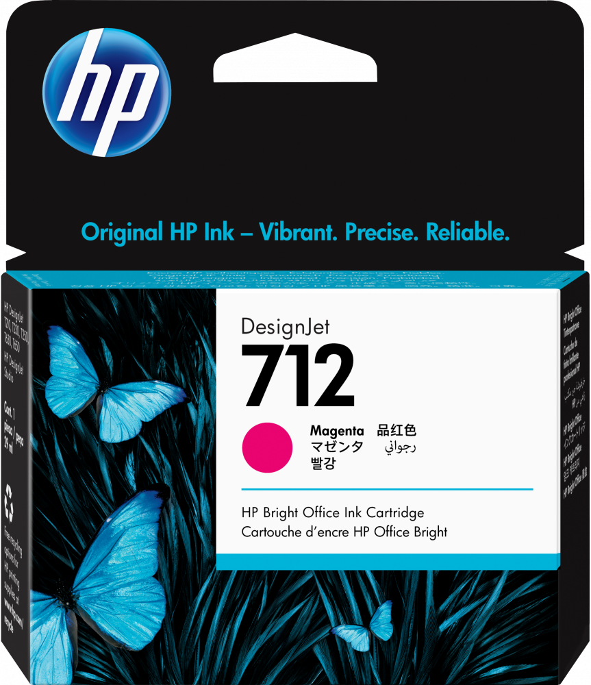 HP 712 Magenta Original Cartucho de Tinta HP712 HP DesignJet T210, T230, T250, T630, T650 29ml SKU: 3ED68A