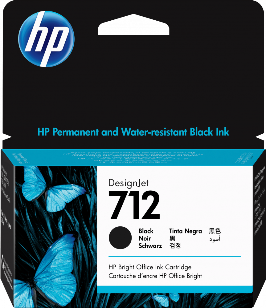 HP 712 Negro Original Cartucho de Tinta HP712 HP DesignJet T210, T230, T250, T630, T650 38ml SKU: 3ED70A