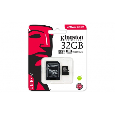 Memoria Flash Kingston Canvas Select, 32GB MicroSD UHS-I Clase 10, con Adaptador SKU: SDCS/32GB