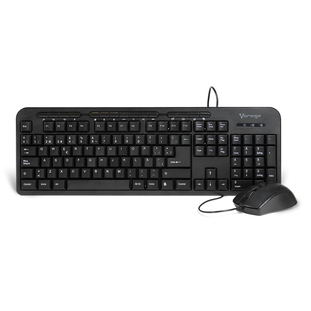 Kit de Teclado y Mouse Vorago KM-107, Alámbrico, USB, Negro (Español) SKU: KM-107