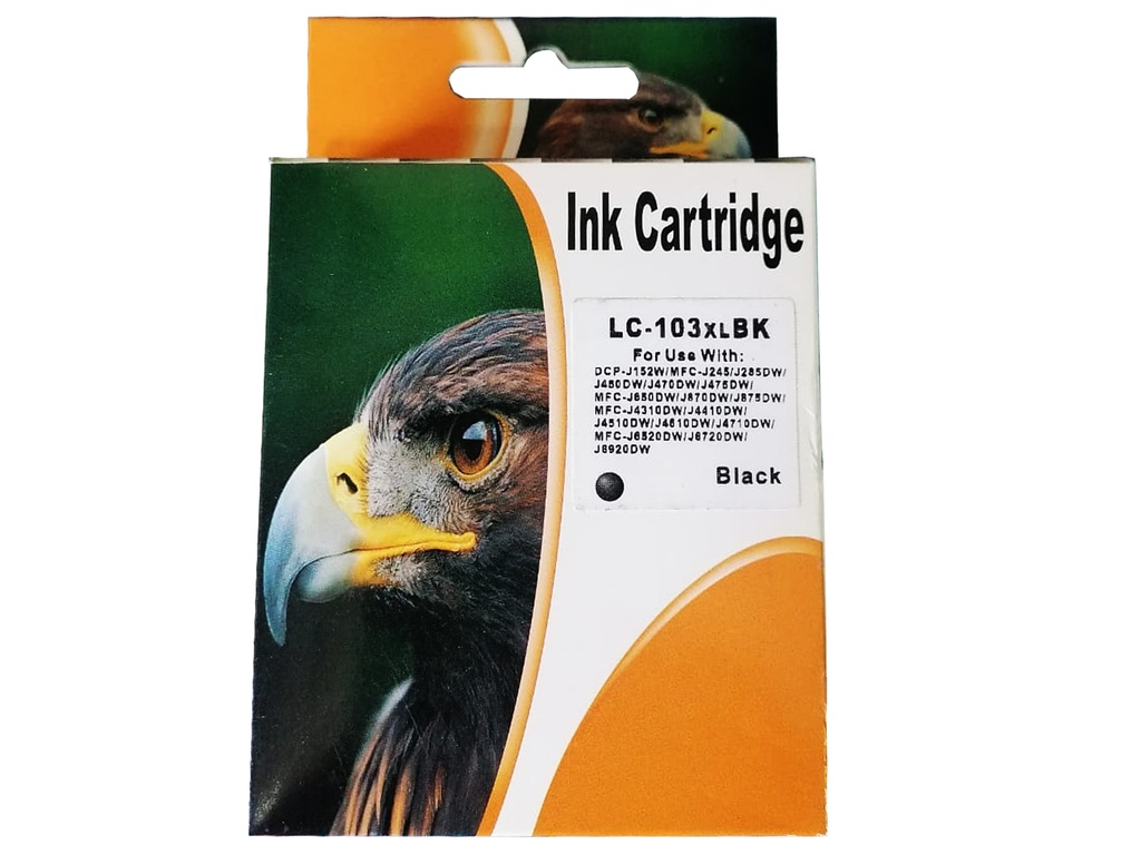 LC103BK XL Negro Compatible Cartucho de Tinta Brother LC-103BKXL DCP-J152w, J245, J285, J450DW, J470DW, J475DW, J650, J875, J4310, J4410, J4510, J4610, J4710, J5520, 6720, 6920DW. SKU: LC103BKXLCOM