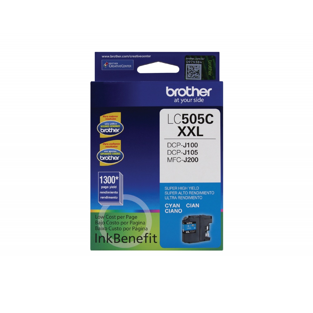 LC505C XXL Cian Original Cartucho de Tinta LC505C Brother DCP-J100, DCP-J105, DCP-J200 1,300 Pág. SKU: LC505C