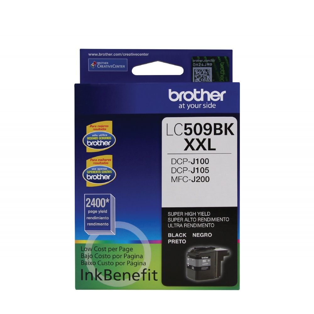 LC509BK XXL Negro Original Cartucho de Tinta LC505BK Brother DCP-J100, DCP-J105, DCP-J200  2,400 Pág. SKU: LC509BK