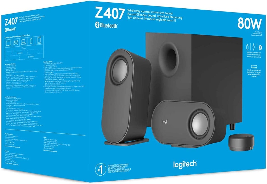 Logitech Bocina con Subwoofer Z407, Bluetooth, Alambrico/Inalambrico, 40W RMS, USB, Negro SKU: 980-001347