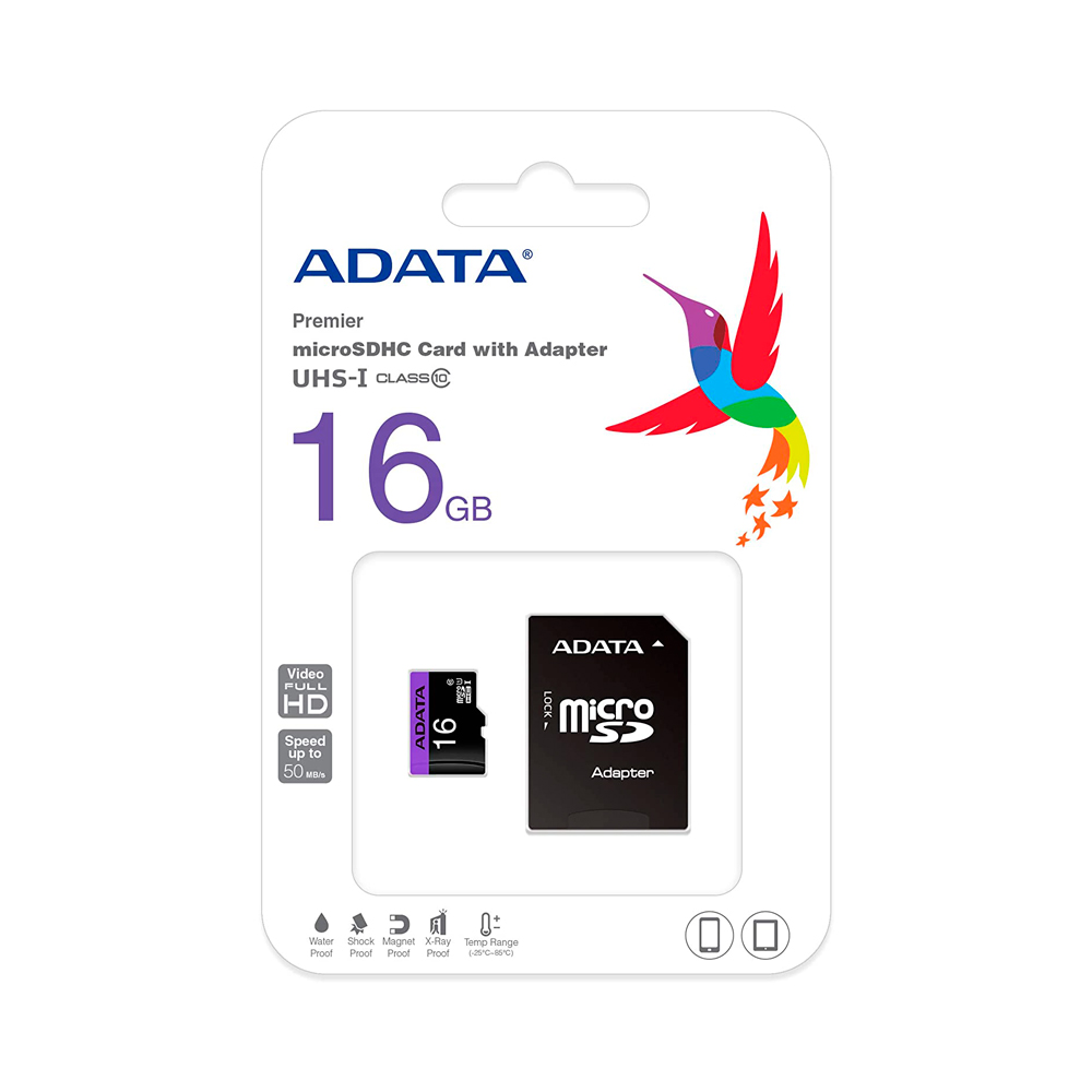 Memoria Flash Adata, 16GB microSDHC UHS-I Clase 10, con Adaptador SKU: AUSDX16GUICL10-RA1