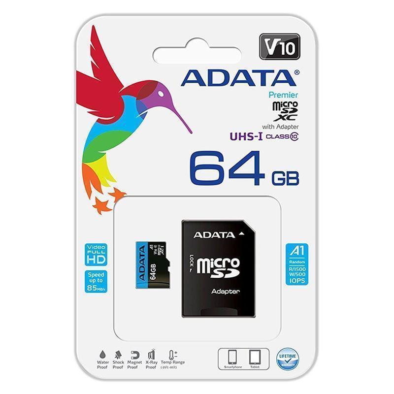 Memoria Flash Adata Premier, 64GB MicroSDXC UHS-I Clase 10, con Adaptador SKU: AUSDX64GUICL10A1-RA1