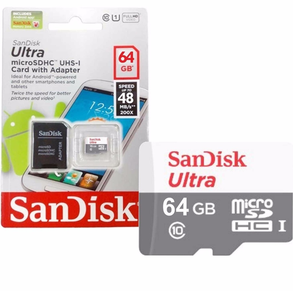 Memoria Flash SanDisk Ultra, 64GB MicroSDXC UHS-I Clase 10, con Adaptador SKU: SDSQUNR-064G-GN3MA