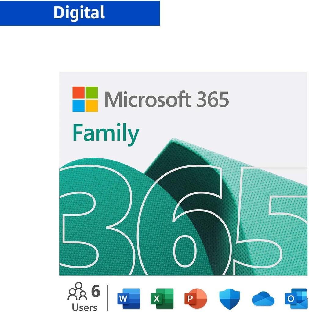 MICROSOFT OFFICE 365 FAMILY MICROSOFT ESD, 1, Electronic Software Download (ESD) (6GQ-00088) Compatible con Windows 10, MacOS y Android 6 Usuarios 5 Equipos Incluye: Word, Excel, PowerPoint, OneNote, Outlook, Access y Publisher. SKU: 6GQ-00088